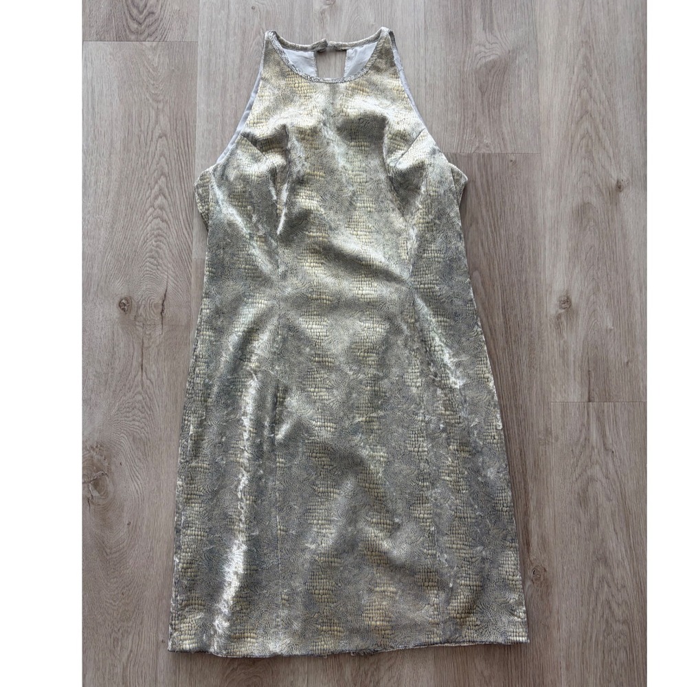 Vintage Rina Rossi Metallic Gold Silver Snakeskin Velvet Halter Sheath Dress 12